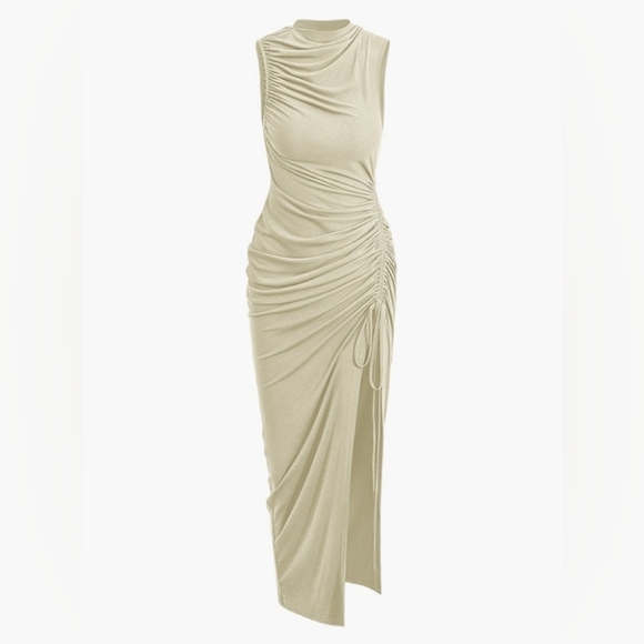 MICAS Dresses & Skirts - NWT micas drawstring slit sleeveless maxi dress beige in color size large